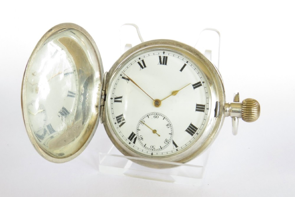 Antique silver full hunter pocket watch, 1918
