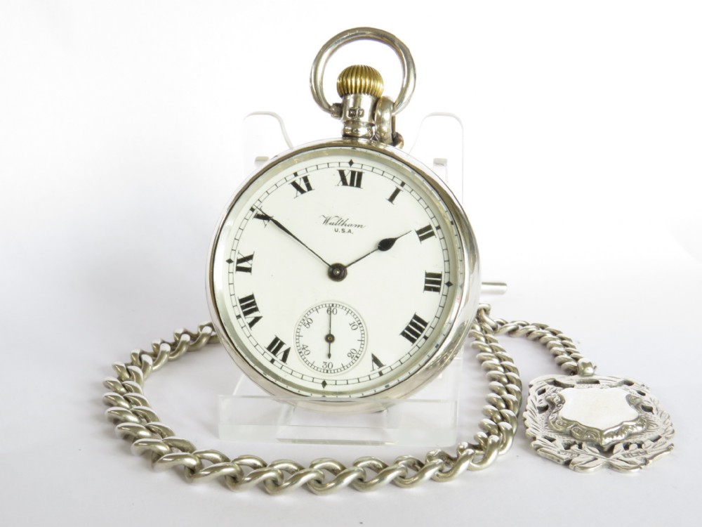 Antique silver Waltham pocket watch and chain