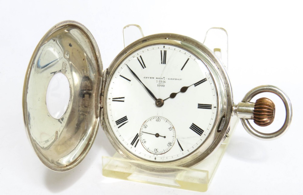 Antique silver English half hunter pocket watch View II