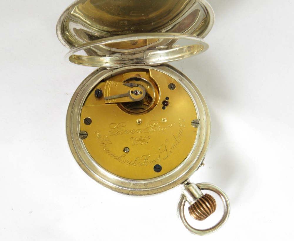 Antique silver English half hunter pocket watch View III