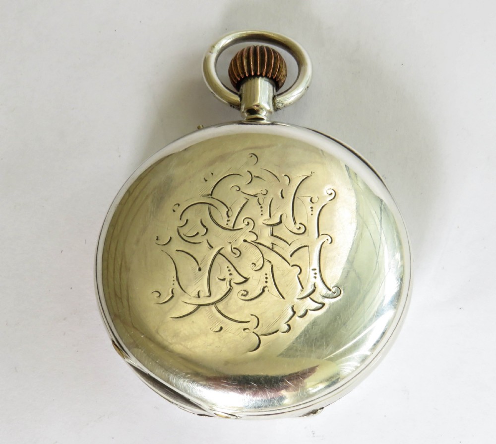 Antique silver English half hunter pocket watch View V
