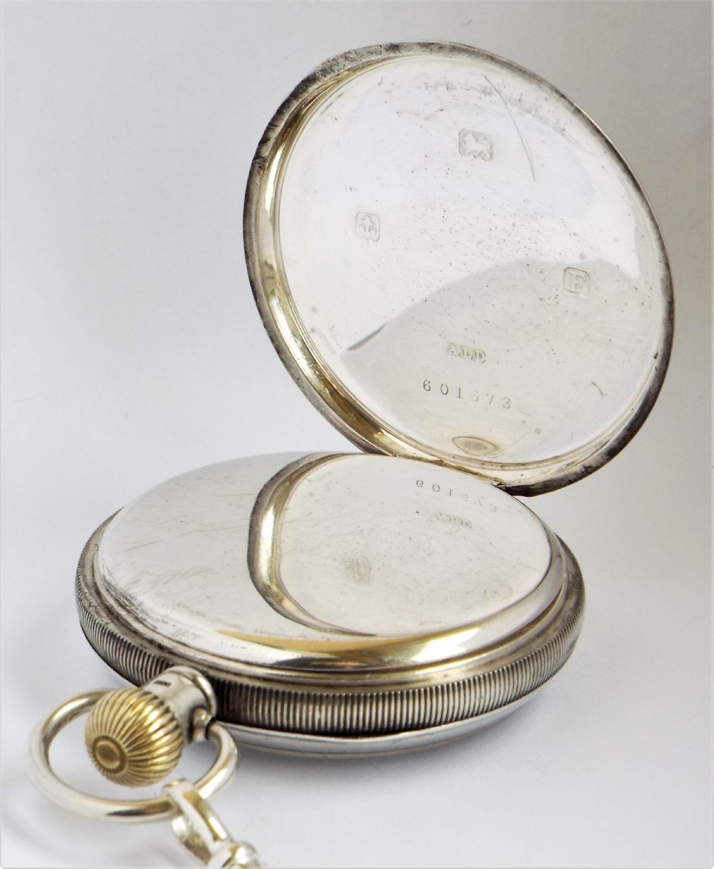 1930 silver Buren pocket watch and chain. View IV