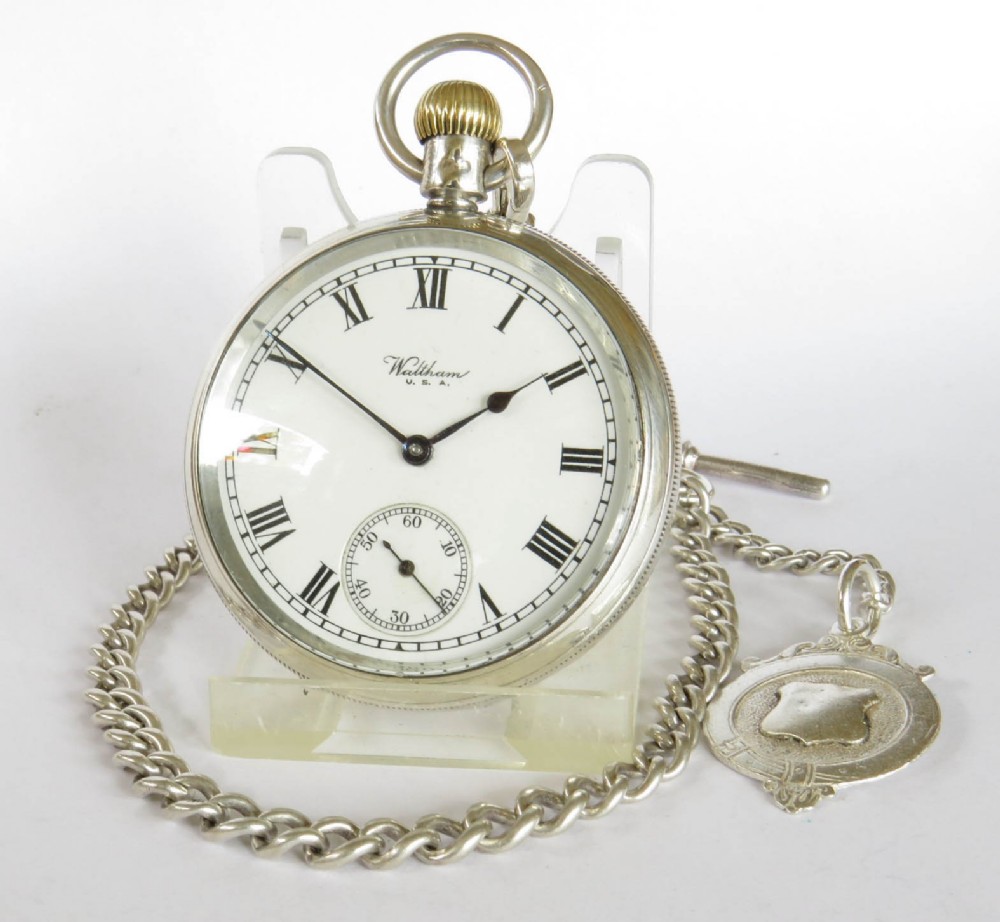 Antique silver Waltham pocket watch and chain