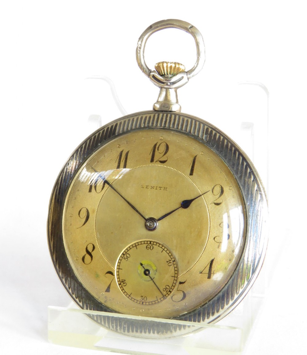Antique Zenith pocket watch with niello case, 1914
