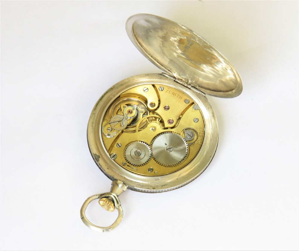 Antique Zenith pocket watch with niello case, 1914 View III