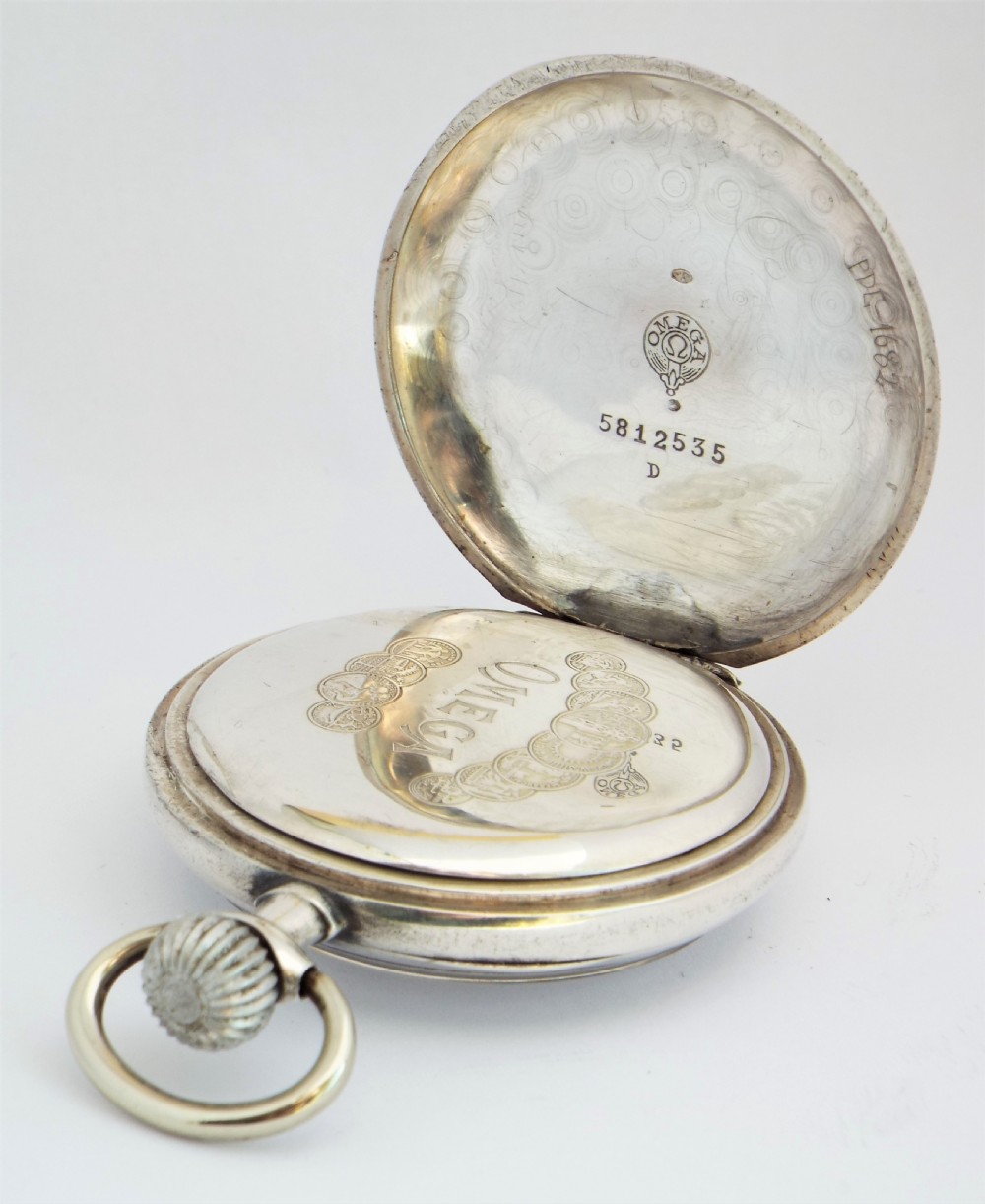 Antique silver Omega pocket watch. View IV