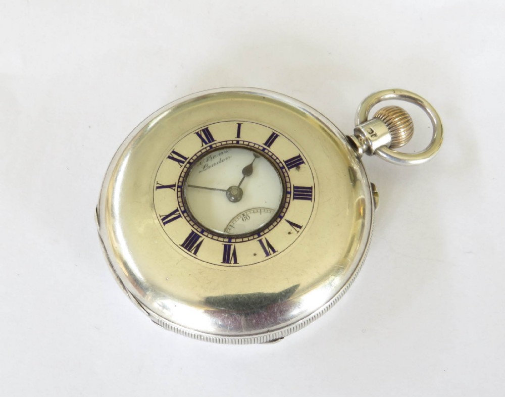 Antique silver half hunter J W Benson pocket watch