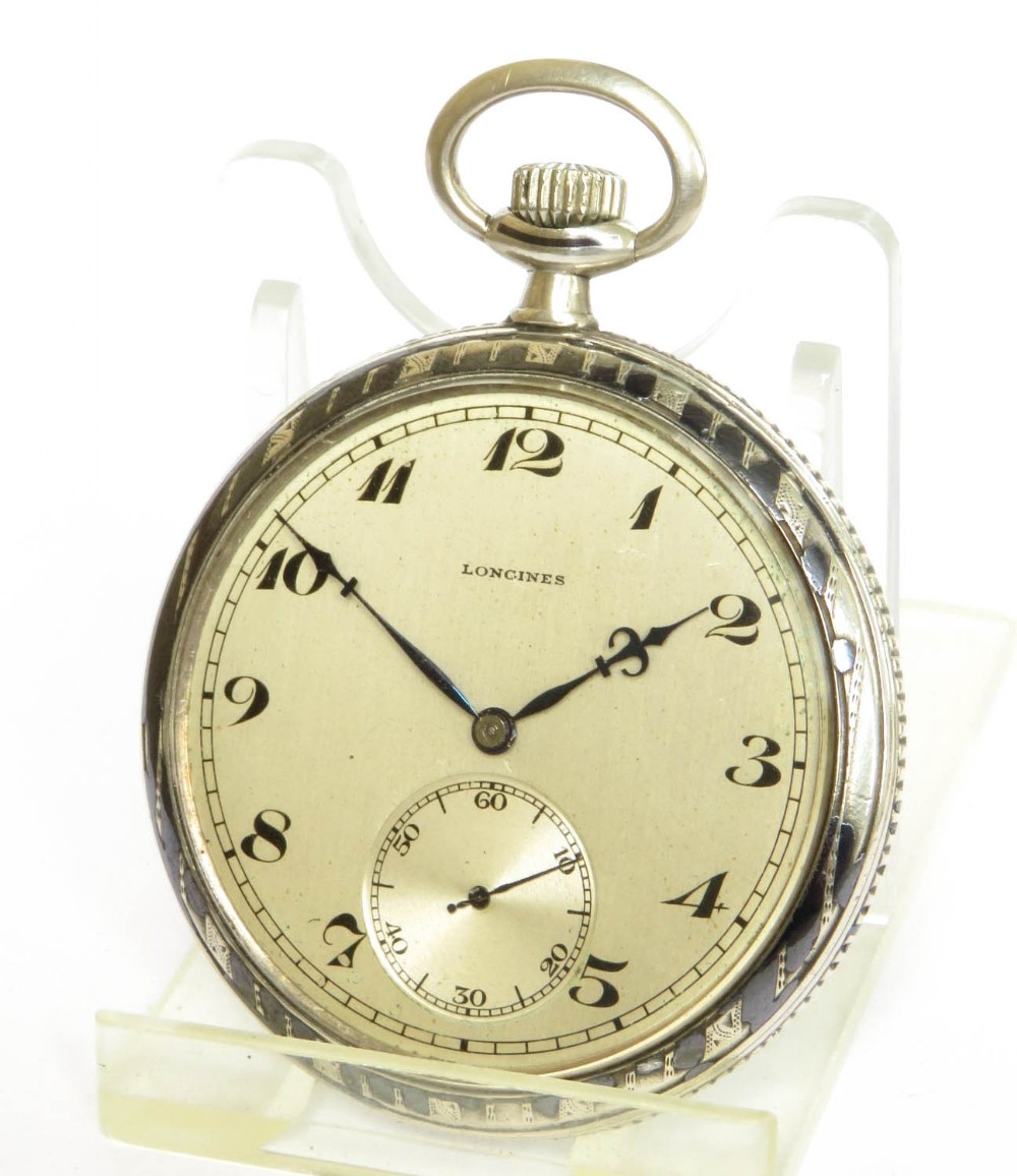 Antique Longines silver nielloware pocket watch