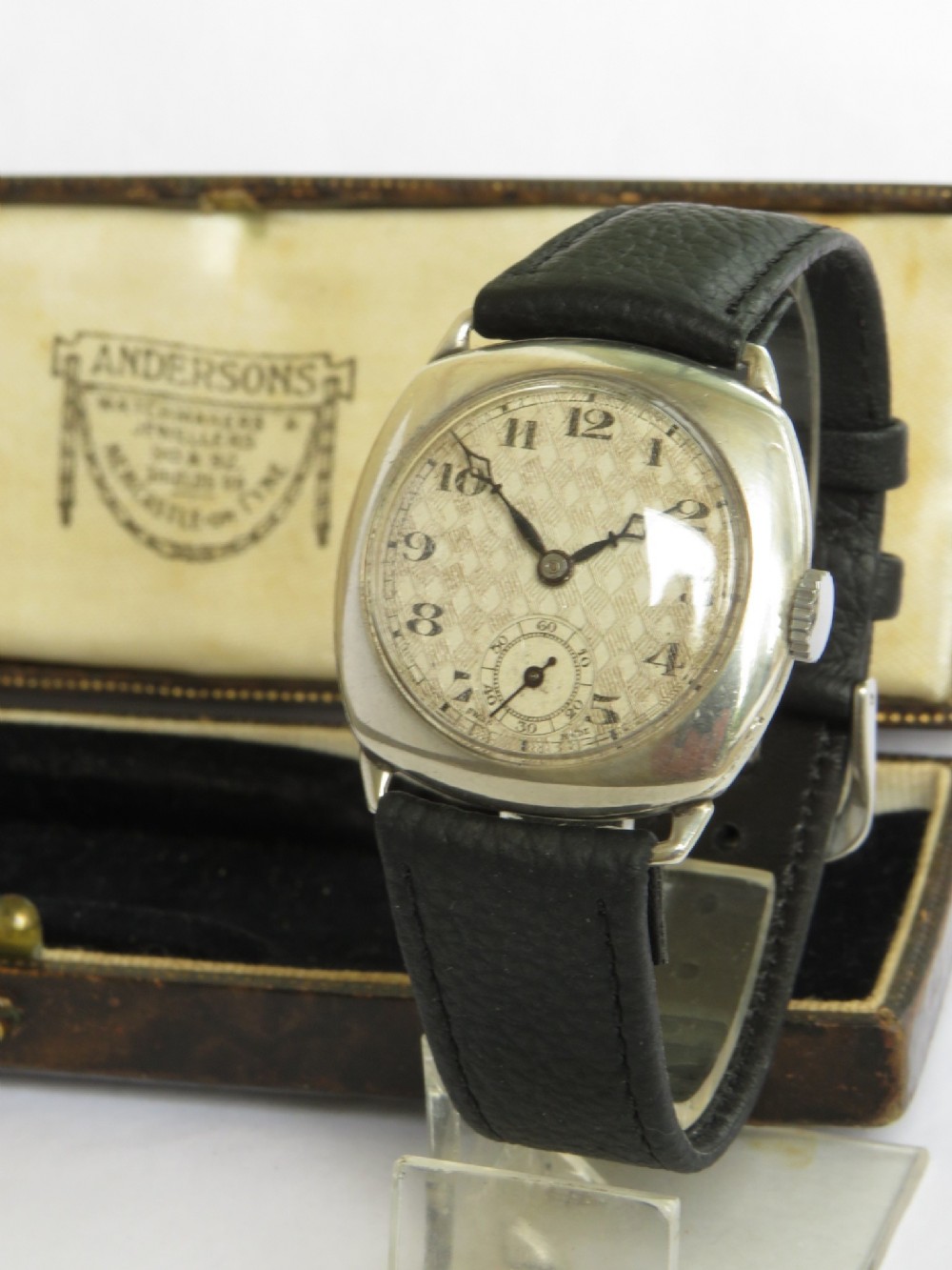 Gents silver cushion cased wrist watch, 1930