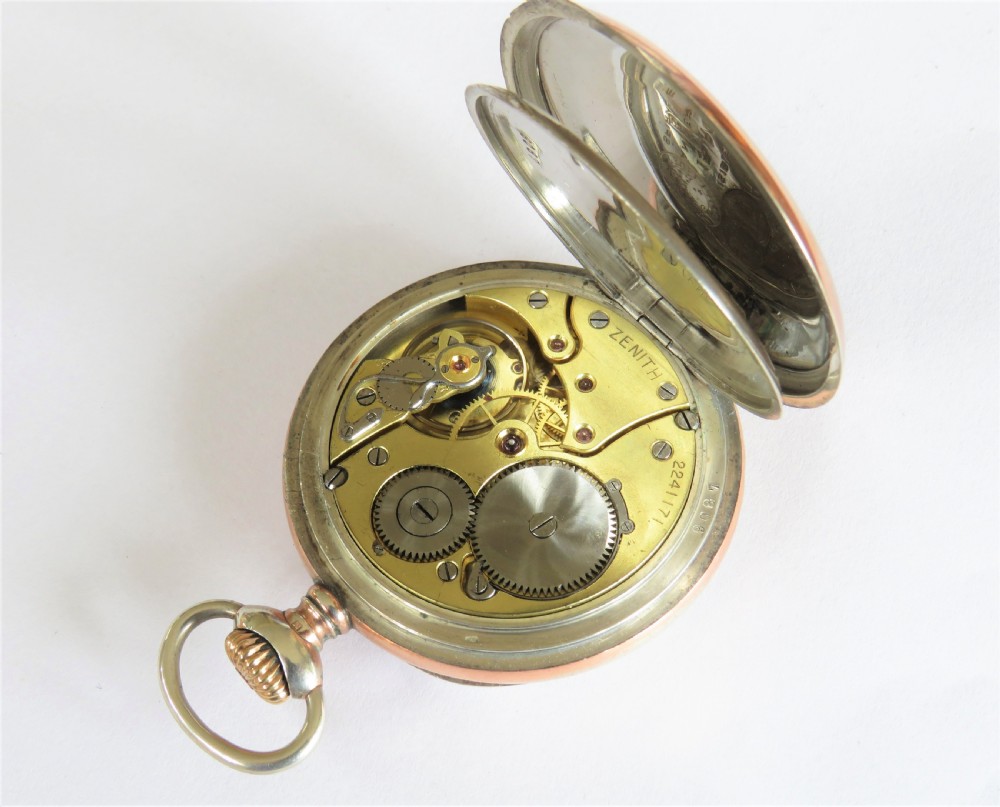 Antique silver Zenith pocket watch, 1919 View III