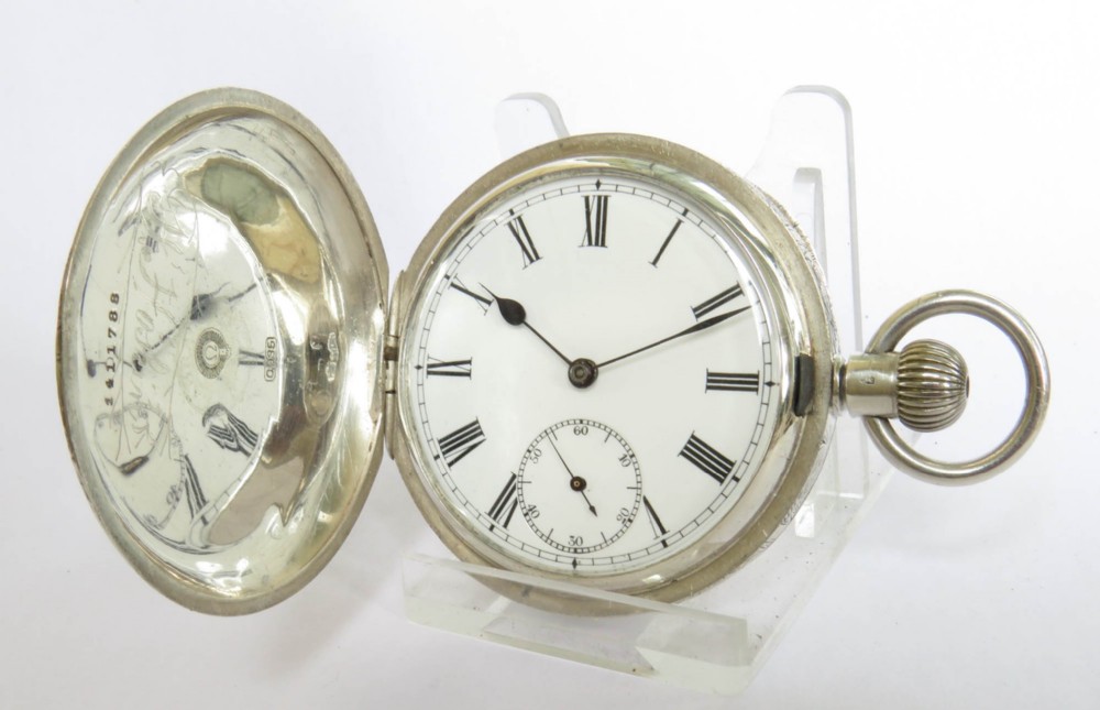 Antique silver Omega full hunter pocket watch, ornate case