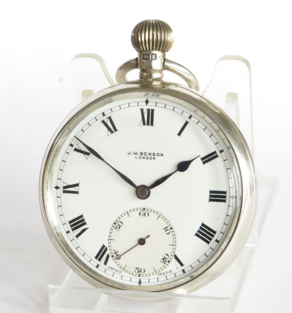 Silver J W Benson pocket watch, 1930