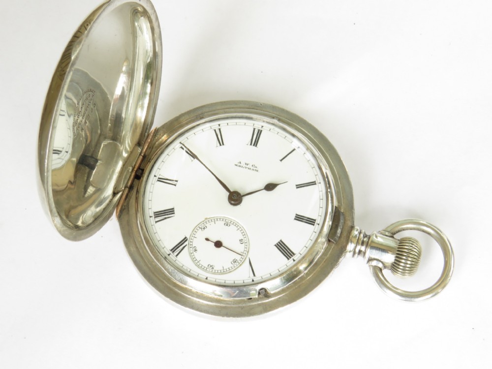 Antique Waltham silver full hunter pocket watch, c1880