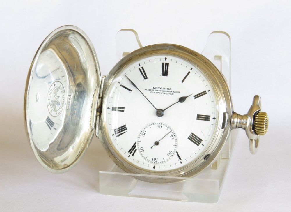 Antique silver Longines full hunter pocket watch, c1908
