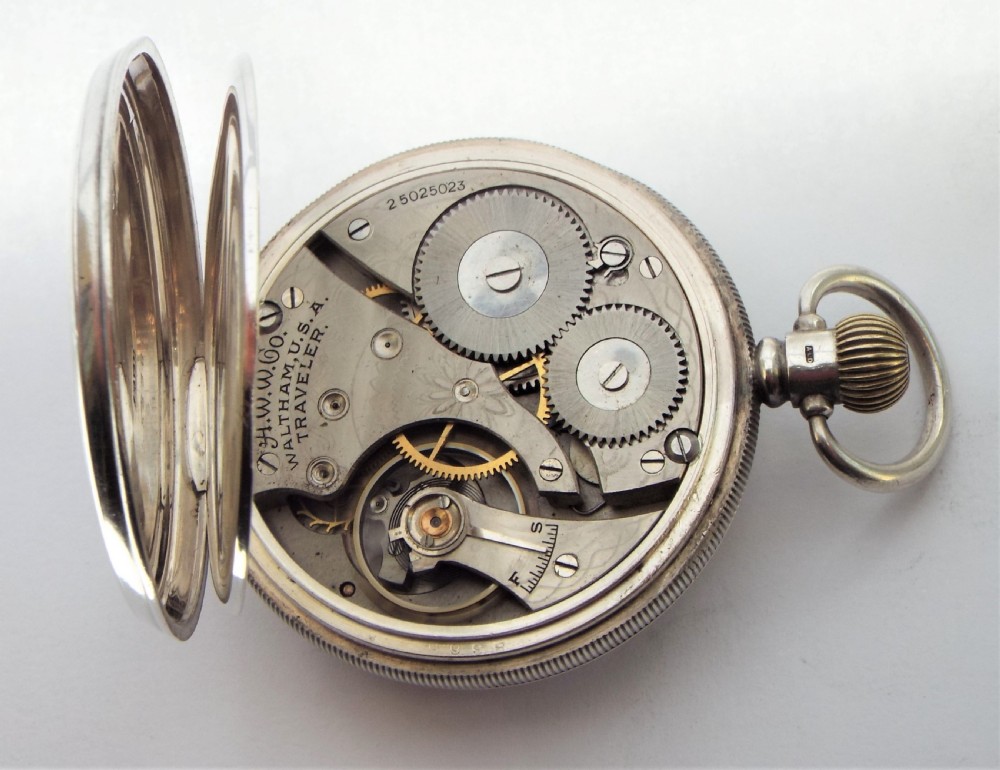 Antique silver Waltham pocket watch, 1928. View V