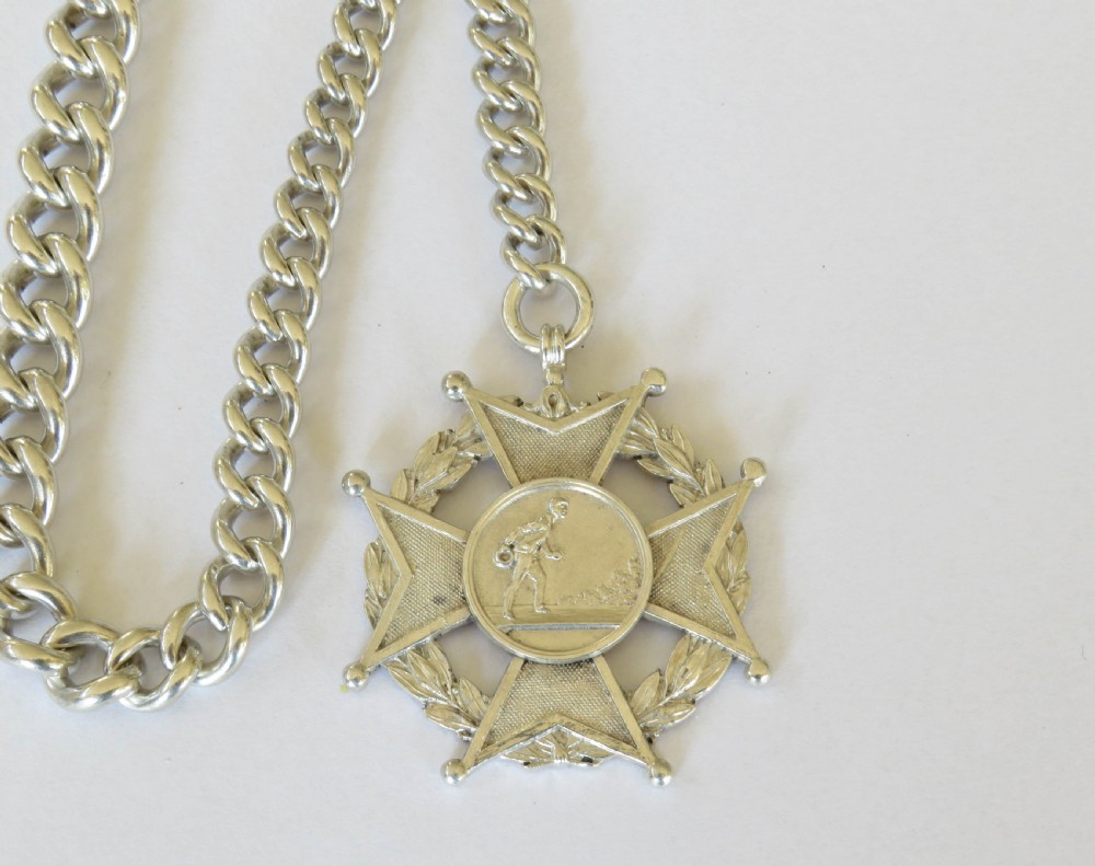 Heavy antique silver watch chain and fob View II