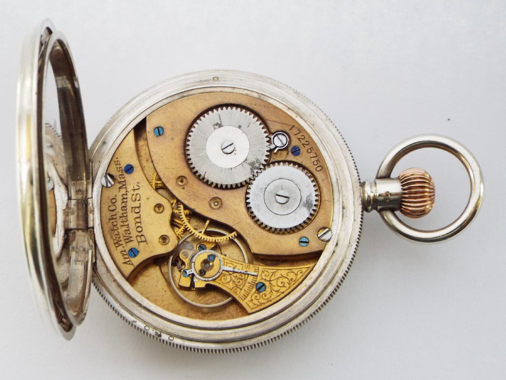Antique silver Waltham Bond Street pocket watch. View V