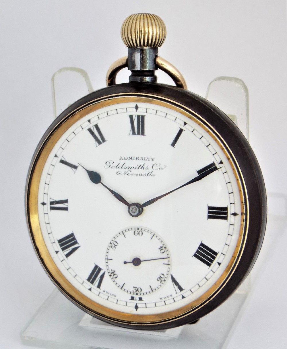 A 1910s gun metal Minerva pocket watch.