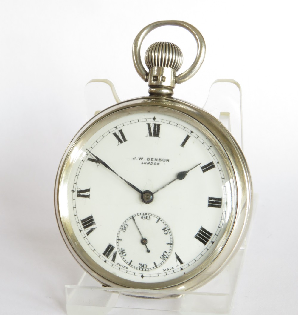 Antique silver Cyma pocket watch for J W Benson, 1935