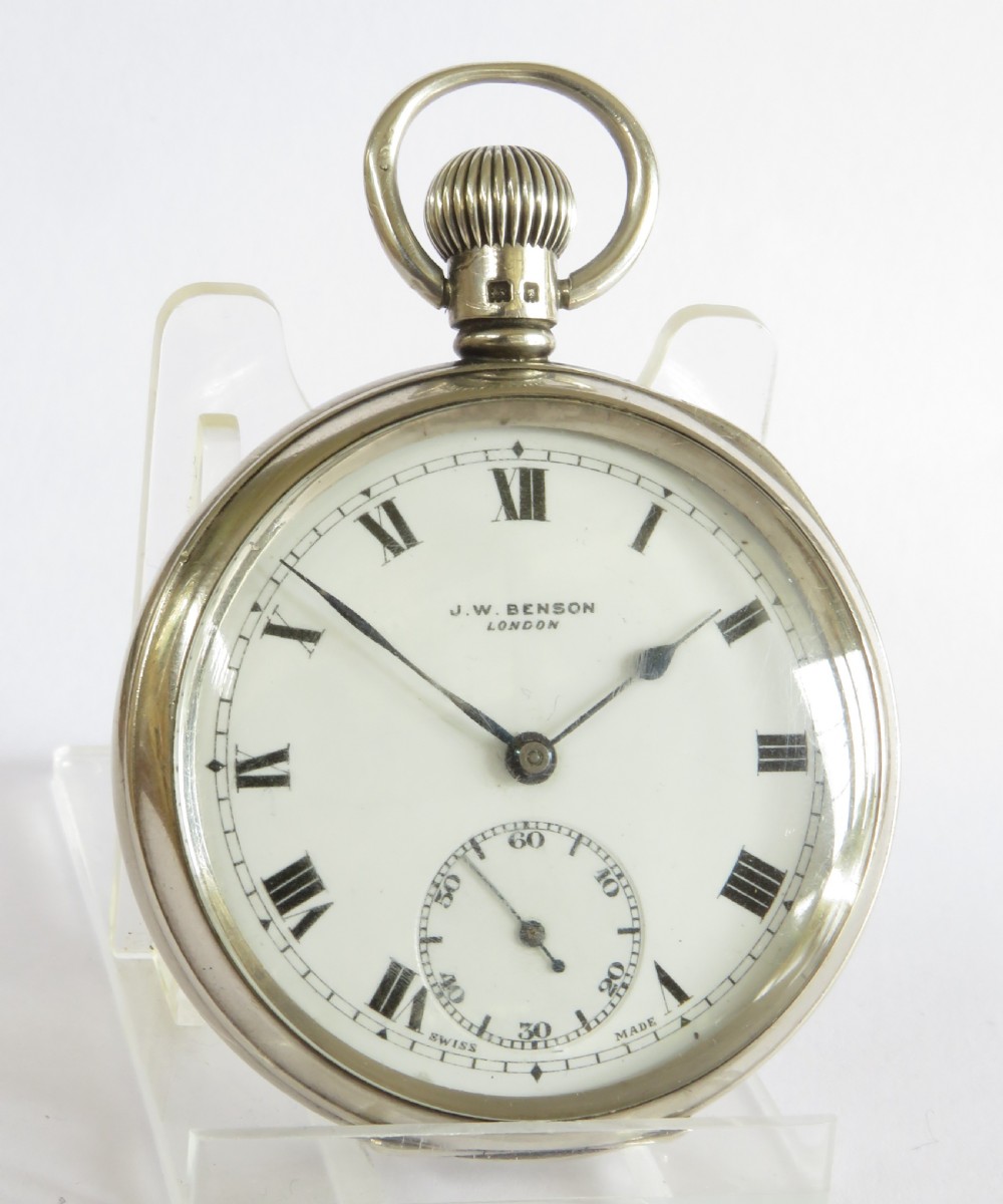 Antique silver Cyma pocket watch for J W Benson, 1935 View II