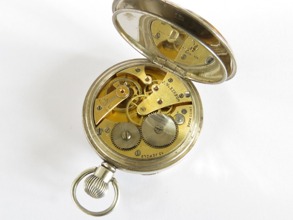 Antique silver Cyma pocket watch for J W Benson, 1935 View III