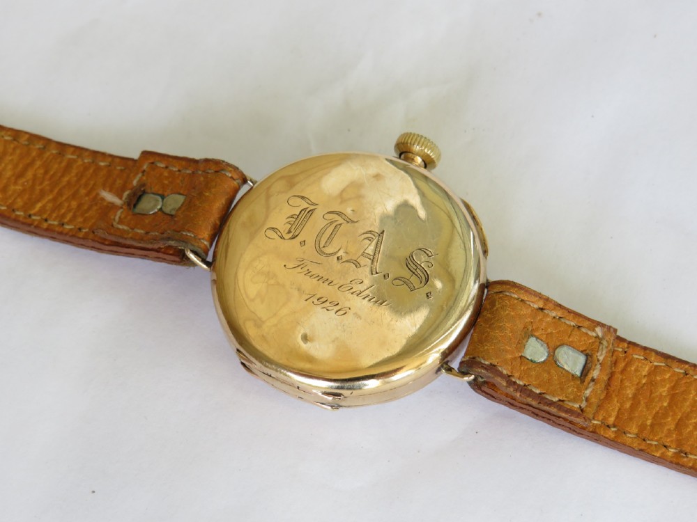 Gents antique 9ct gold Herald wrist watch, 1923 View VI