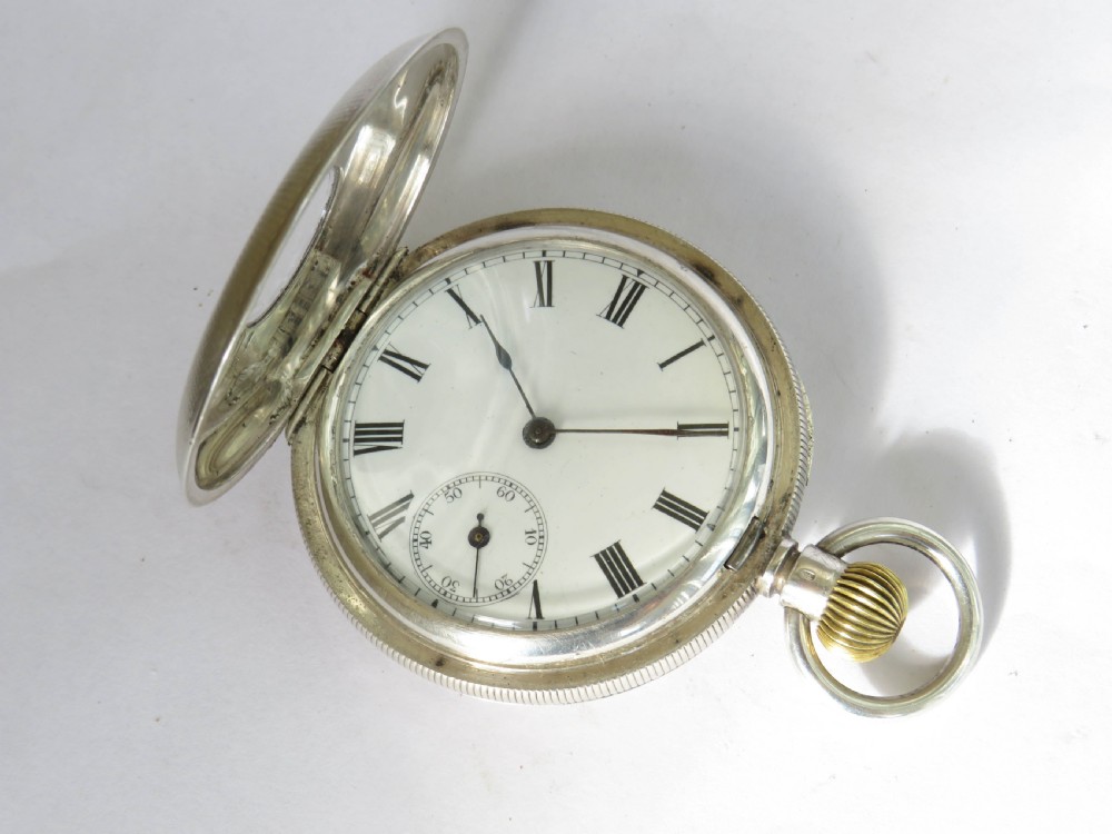 Antique silver half hunter pocket watch View II