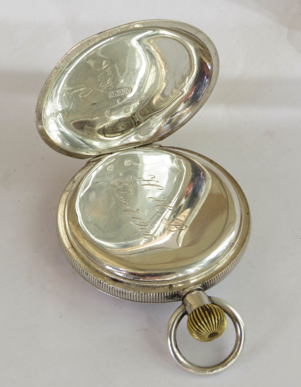Antique silver half hunter pocket watch View V