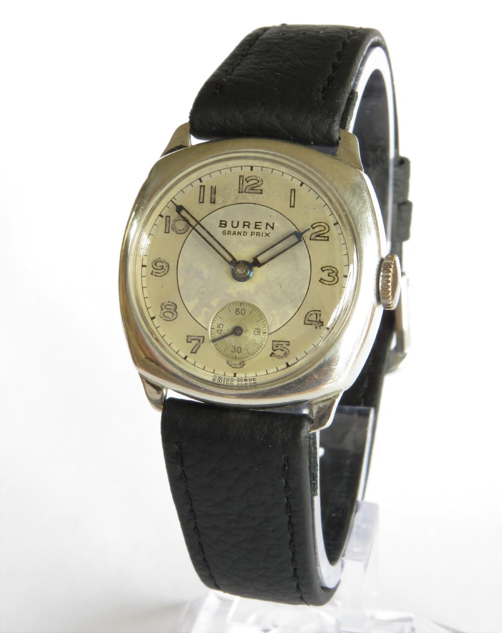 1954 mid-size silver Buren Grand Prix wrist watch