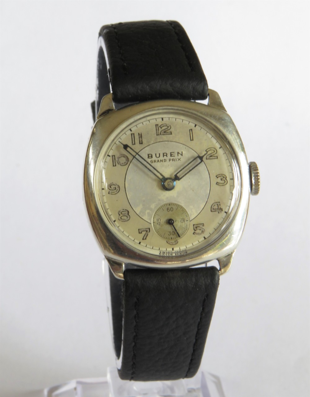 1954 mid-size silver Buren Grand Prix wrist watch View II