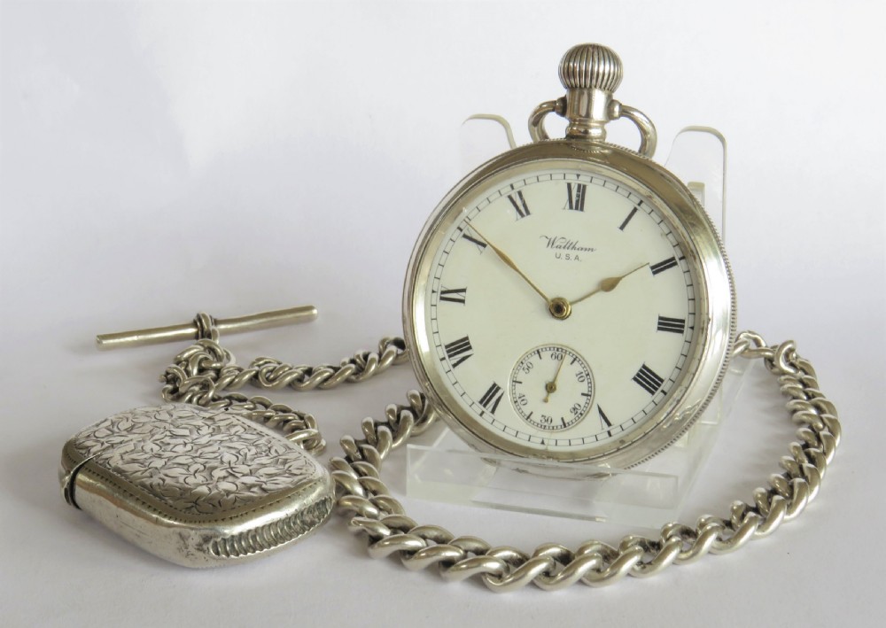 Antique Waltham Traveler pocket watch and chain