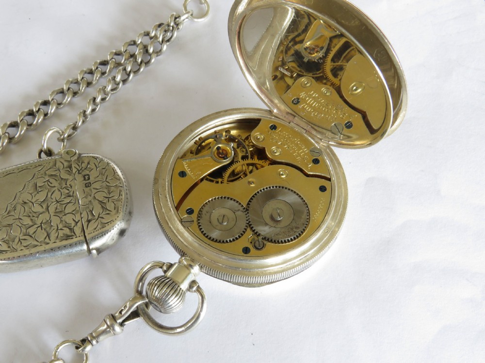 Antique Waltham Traveler pocket watch and chain View IV