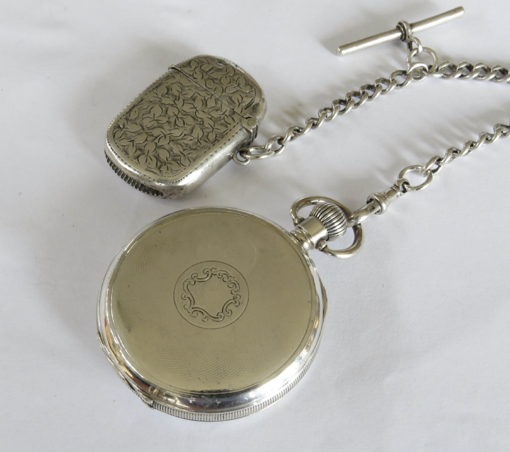 Antique Waltham Traveler pocket watch and chain View V