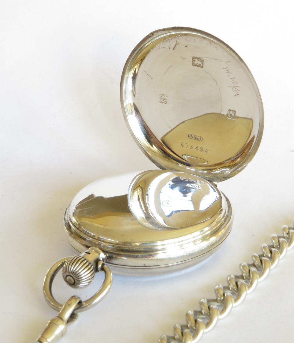 1930s Unitas silver pocket watch and chain View IV
