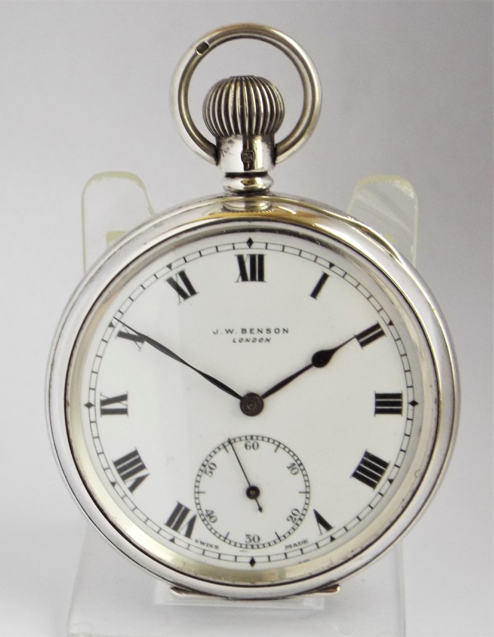 Antique silver Cyma pocket watch for J W Benson, 1936.