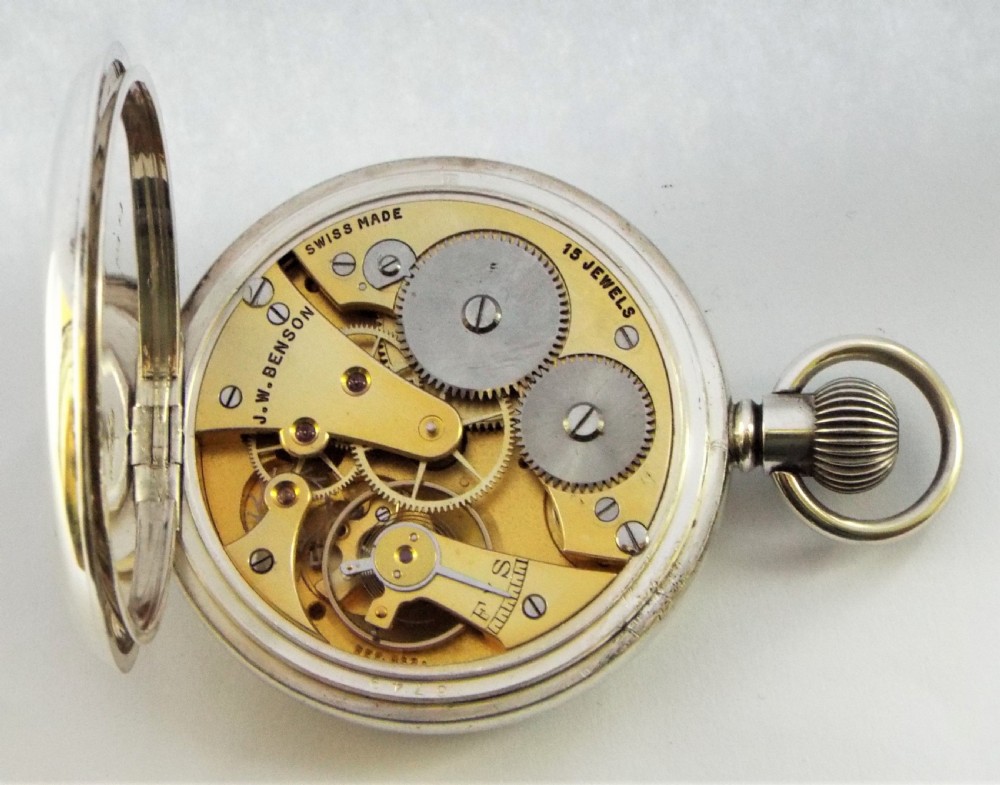 Antique silver Cyma pocket watch for J W Benson, 1936. View V