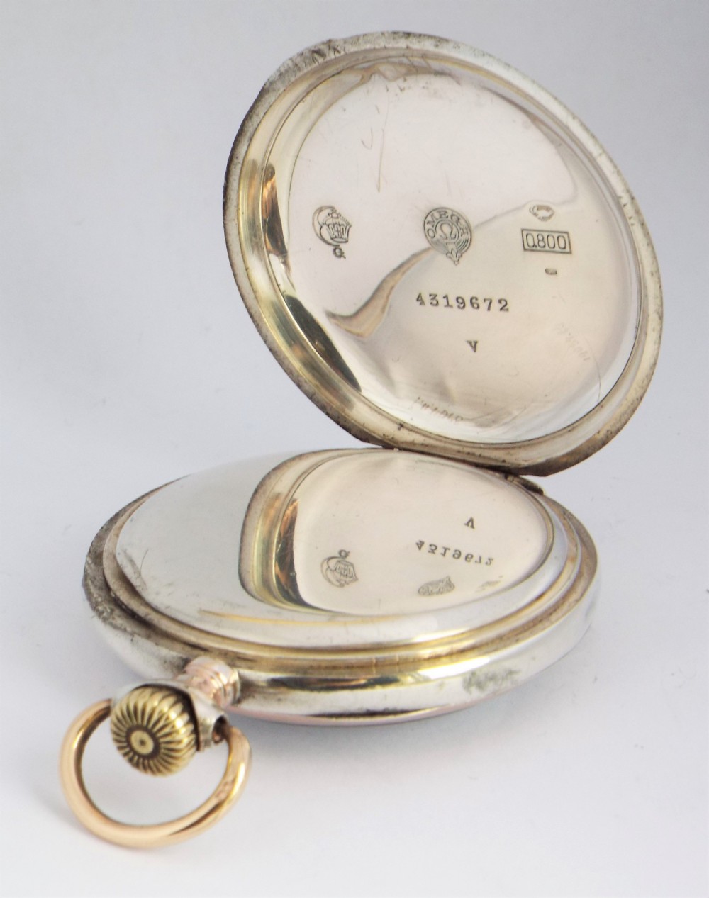 Antique silver Omega pocket watch. View IV