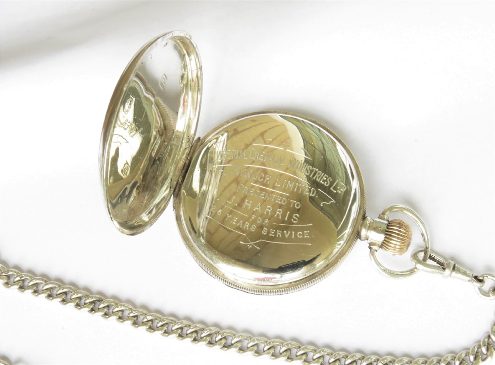 1940s silver Waltham pocket watch & chain View III