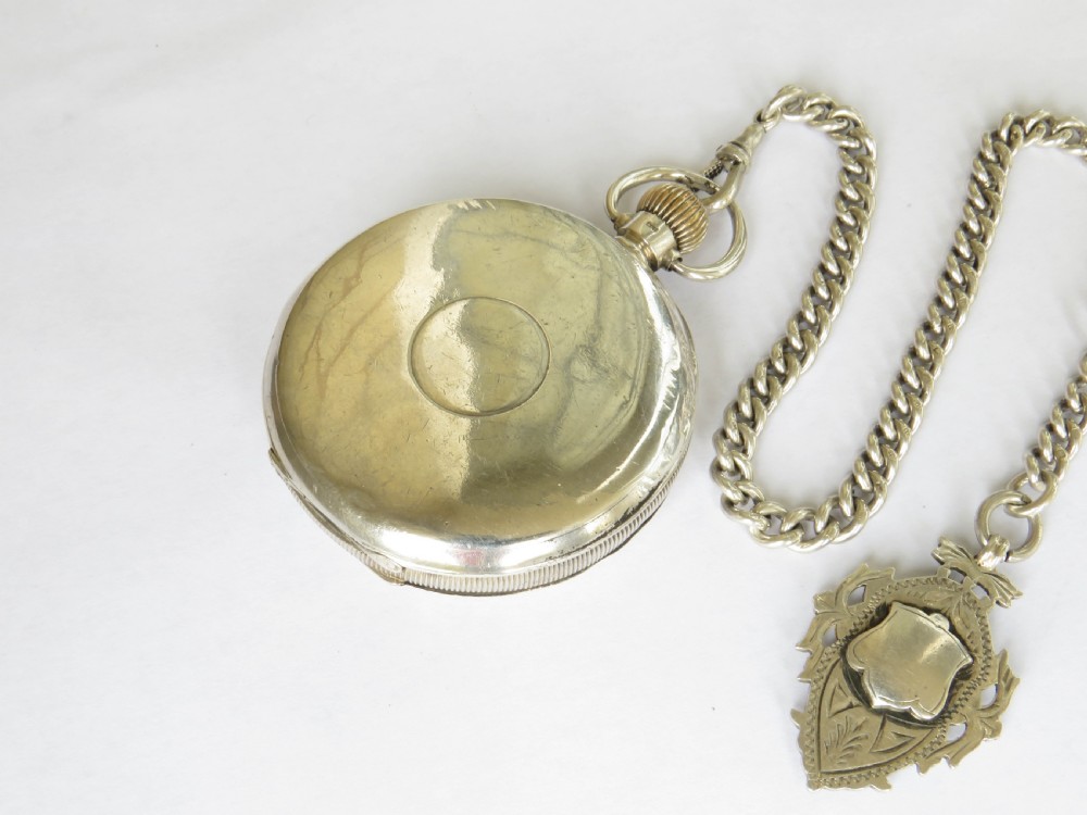 1940s silver Waltham pocket watch & chain View V