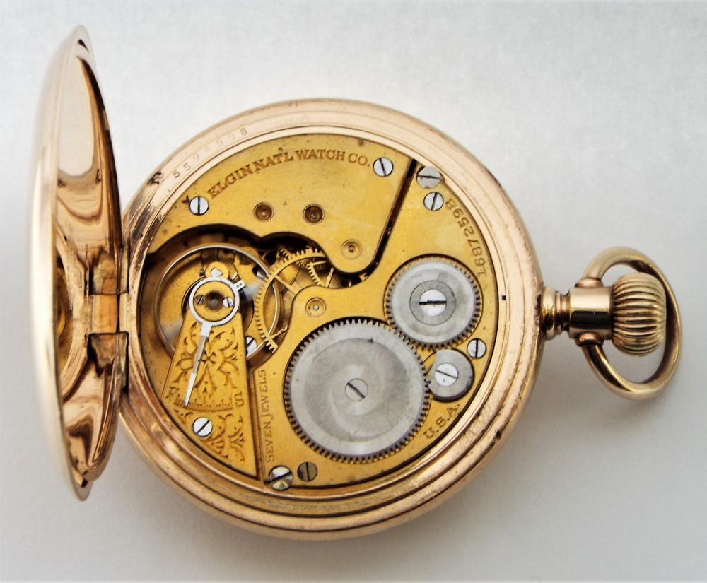 Antique 1912 Elgin half hunter pocket watch. View VI