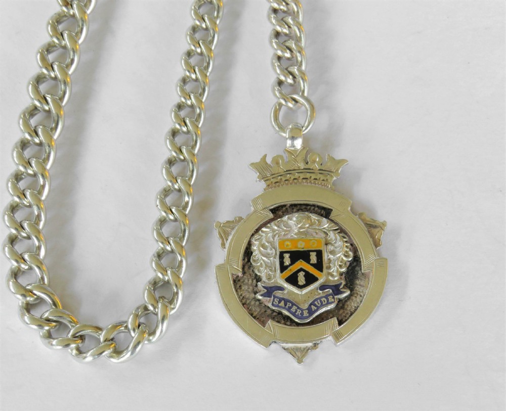 Antique silver pocket watch chain and Oldham fob View II