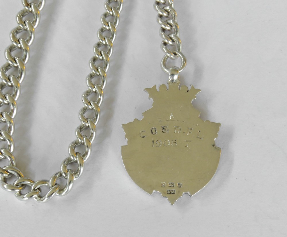 Antique silver pocket watch chain and Oldham fob View III