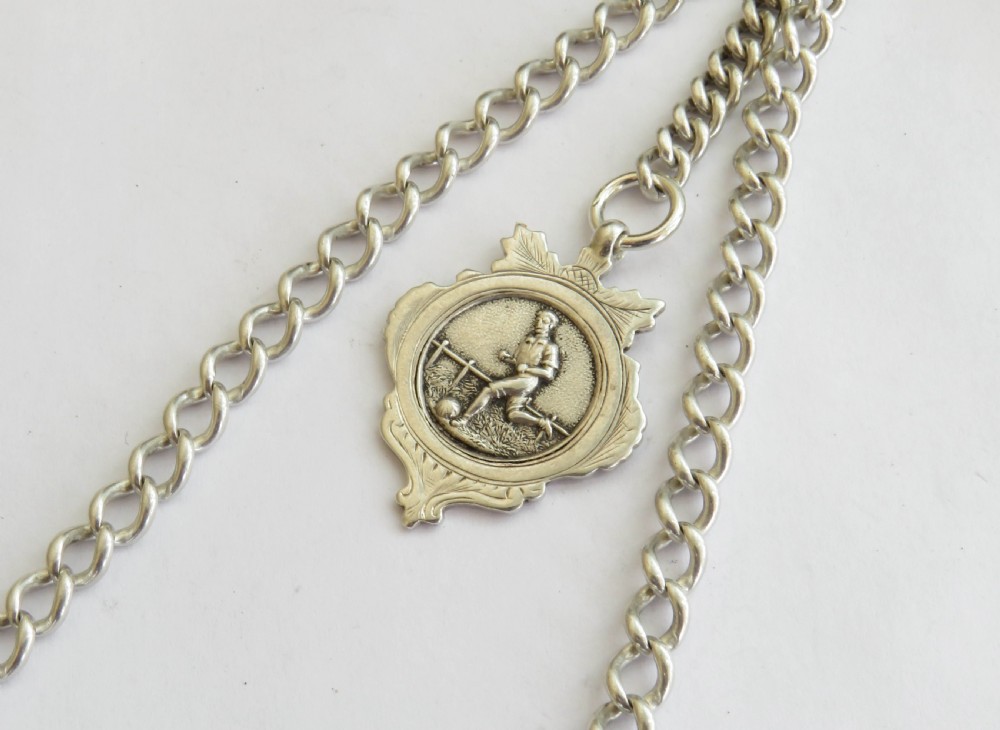 Antique silver double albert with football fob View II