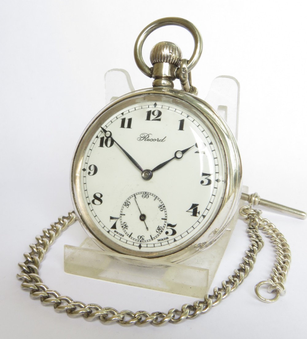 Antique silver Record pocket watch and chain