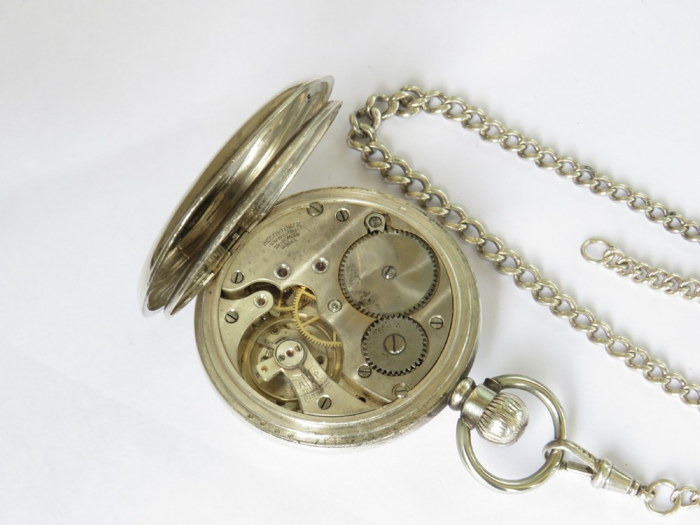Antique silver Record pocket watch and chain View III