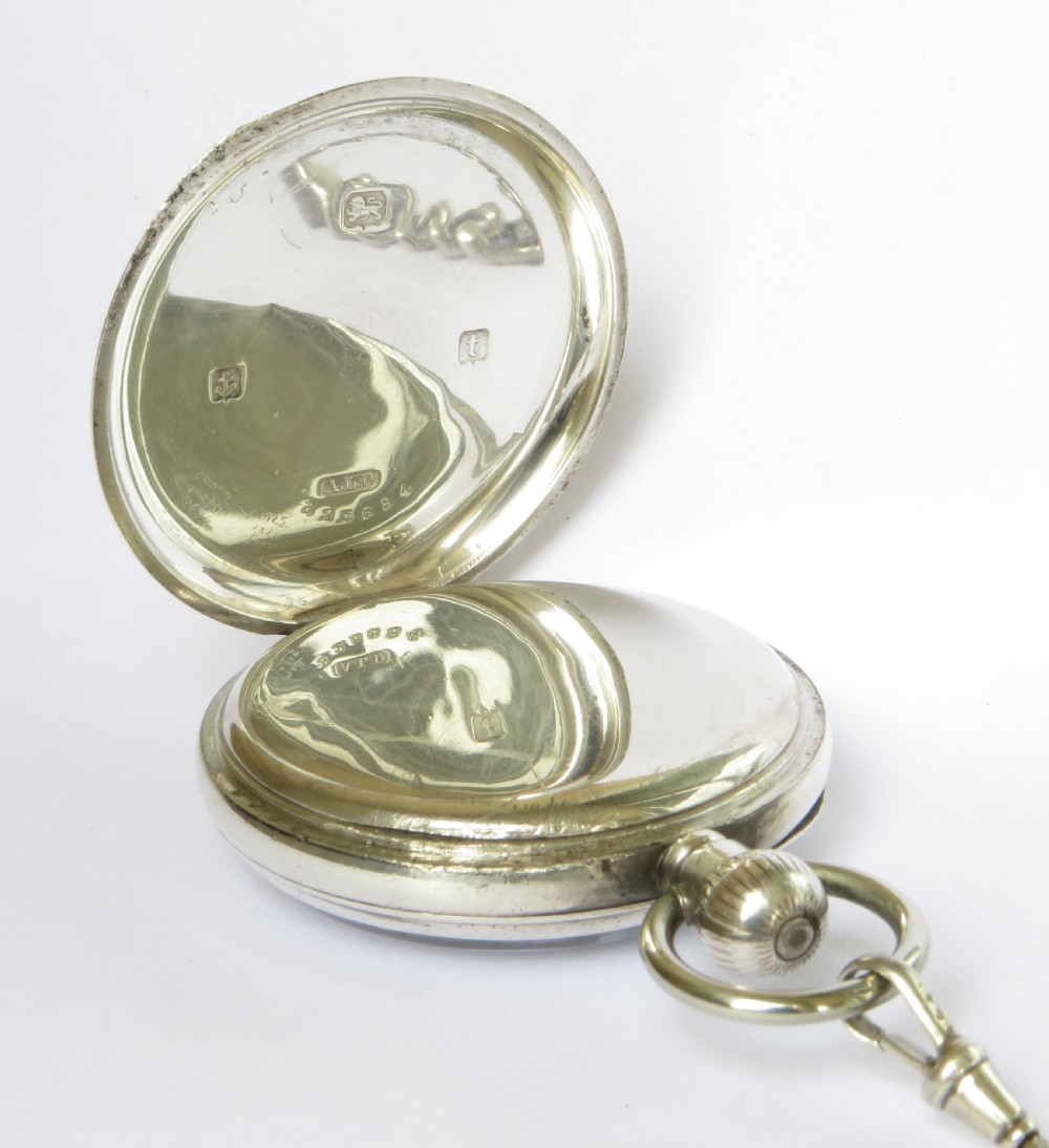 Antique silver Record pocket watch and chain View IV