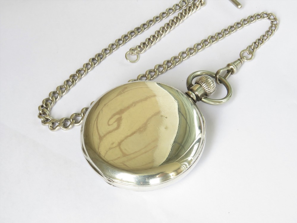 Antique silver Record pocket watch and chain View V