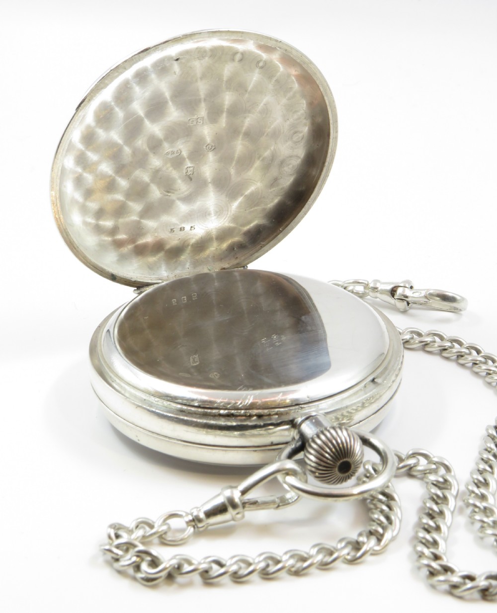 Antique 1932 silver high grade pocket watch with chain View III