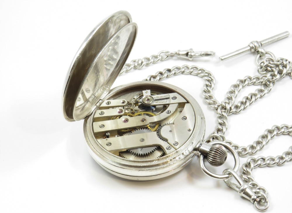 Antique 1932 silver high grade pocket watch with chain View IV