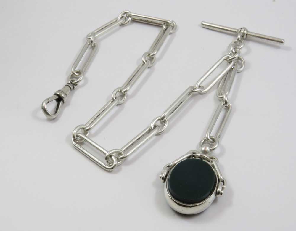 Antique silver Churchill watch chain and fob